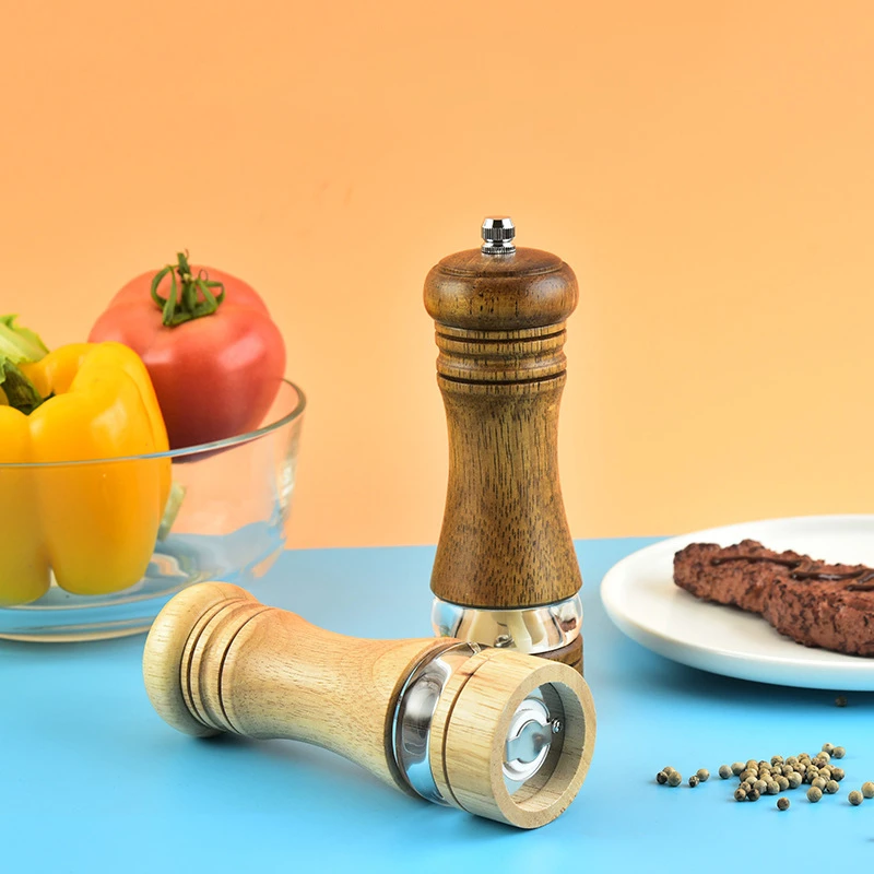 Wooden Salt And Pepper Mill With Wood Holder Manual Pepper Grinder Set Adjustable Ceramic Rotor Seasoning Spice Grinder