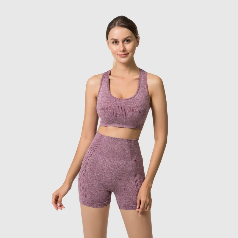 Women Seamless Leggings Yoga Set 2pcs/set Gym Clothes Sports Bra Shorts