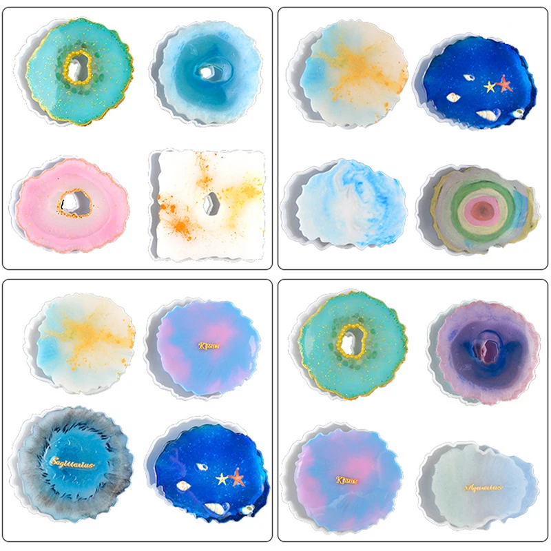 4pcs/set DIY Decorative Crafts Baking Tray Base Round Epoxy Resin Silicone Coaster Molds Set for Jewelry Making | Украшения и