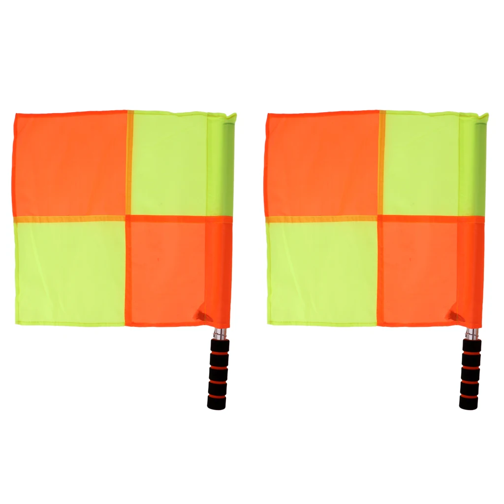 2x Official Soccer Football Linesman Referee Flags With Stainless Steel Rod