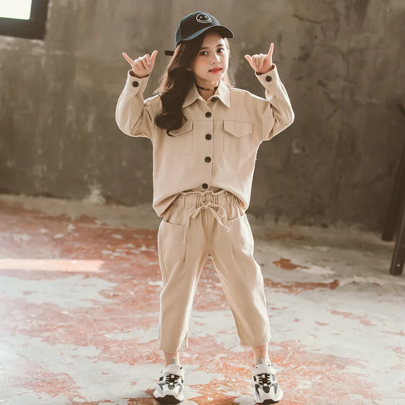 

2020 Korean-style Spring And Autumn Big Virgin Girls Back Cartoon Workwear CHILDREN'S Suit Western Style Little Girl Clothes