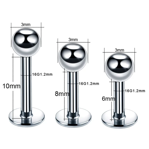 스틸 16G 트라거스 헬릭스 바, 3mm 볼 라브렛 립 바 링 스터드, 연골 귀 피어싱, 바디 쥬얼리, 남녀공용, 로트당 10 개 3