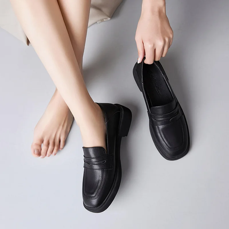 

2020 Spring New Style Chunky-Heel Shoes Women's Retro Rub Color Semi-high Heeled Small Leather Shoes a Pedal Lazy Square Head Lo