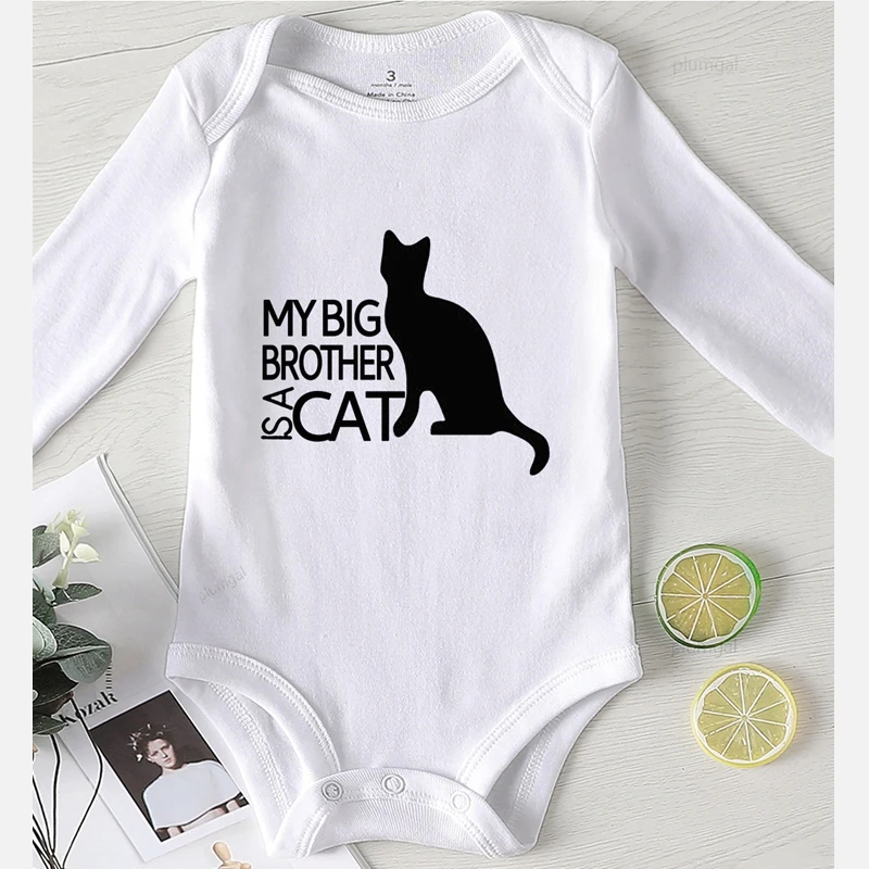 Cat  Baby Clothes Big Brother Clothes for Toddler Girls Newborn Baby Winter Bodysuits Boy Clothing 0-24 Months Baby Onesie Bamboo fiber children's clothes