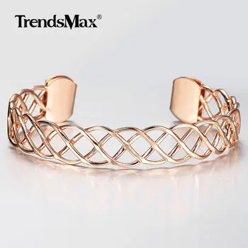 

2020 New 11mm Twisted Carved Bangle Bracelet 585 Rose Gold Opening Cuff Wristband for Women Girls Adjustable Jewelry Gifts CB50