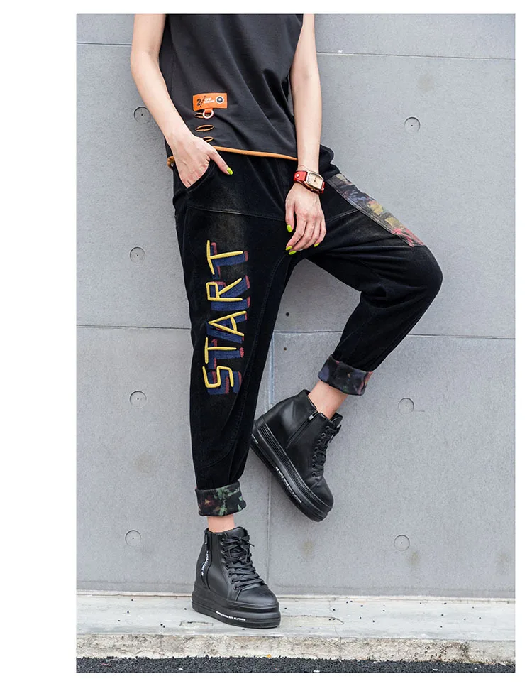 Max LuLu Новые корейские модные женские черные джинсы с принтом женские винтажные шаровары с лоскутками повседневные свободные джинсы больших размеров