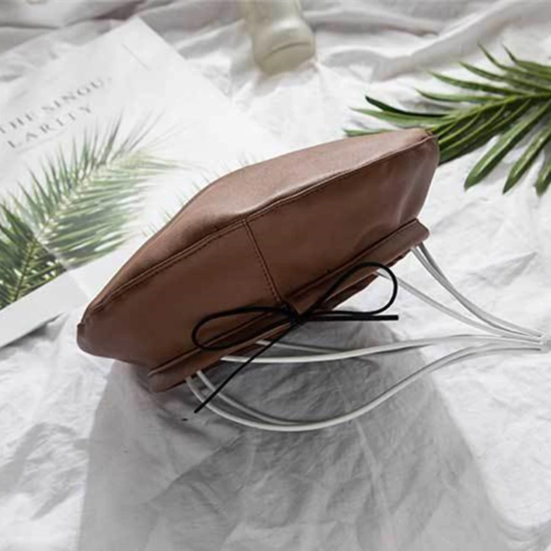 Винтажный популярный женский берет однотонный из искусственной кожи теплая