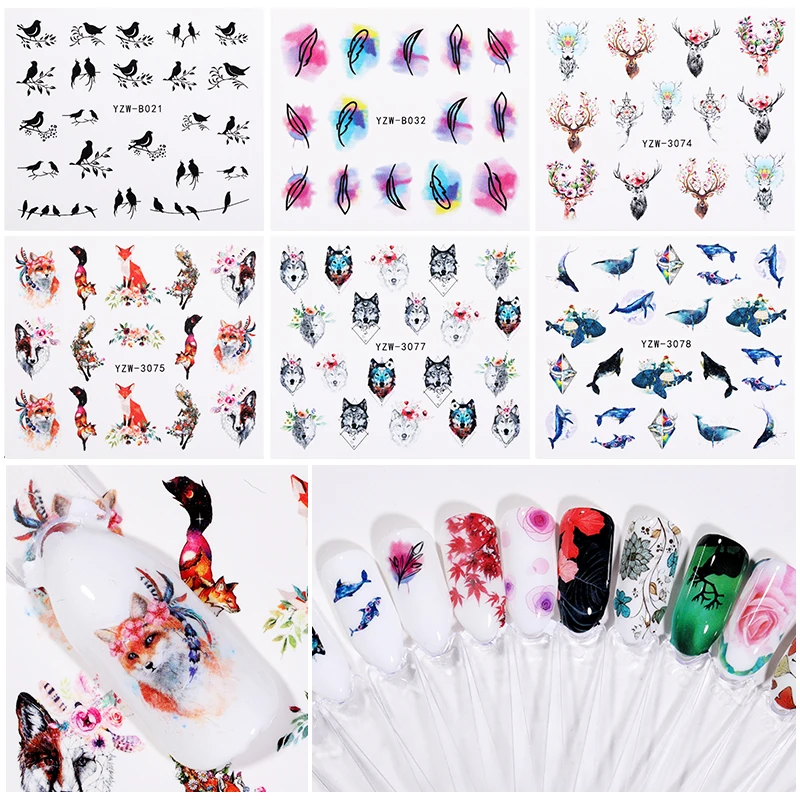 

Nail Sticker Water Decals Animals Flower Mixed Patterns Colorful Transfer Sticker Paper Nail Art DIY Decoration For Gel Polish