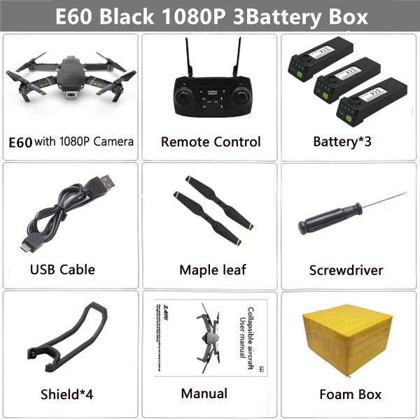 Дрон E60 RC с 4K HD камерой FPV Wi-Fi функция удержания высоты Selife Дрон складной Квадрокоптер Vs E58 E520 SG106 M69 дроны - Цвет: 1080P Black 3B Box