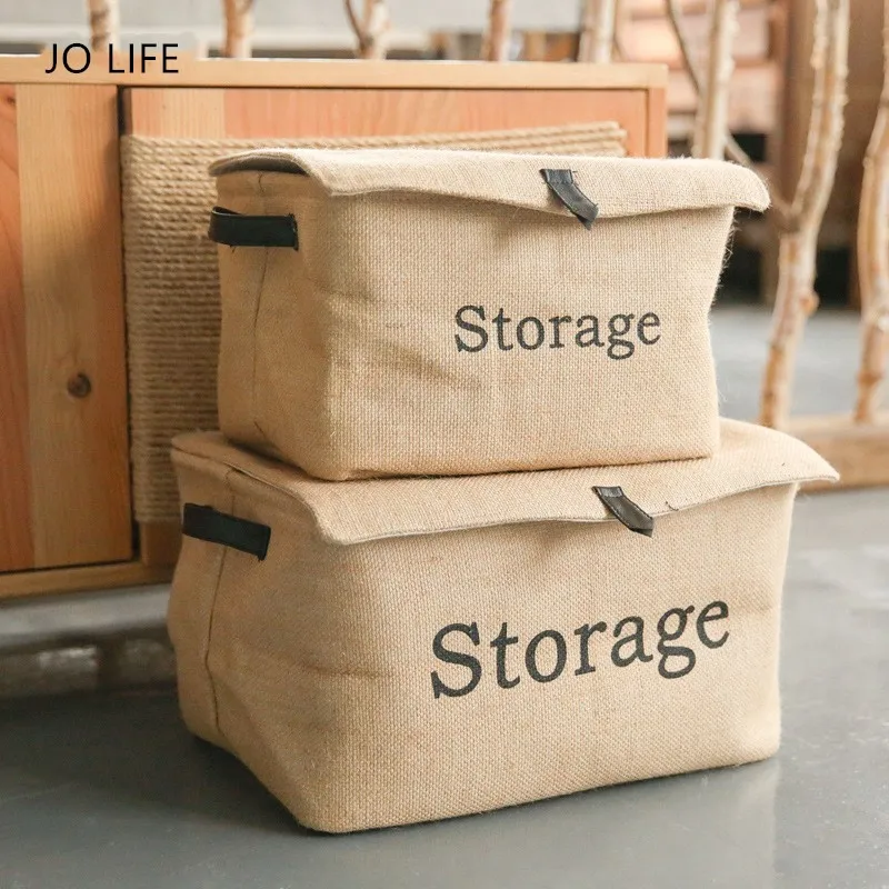 Складная винтажная льняная квадратная сумка JO LIFE с кожаными ручками в