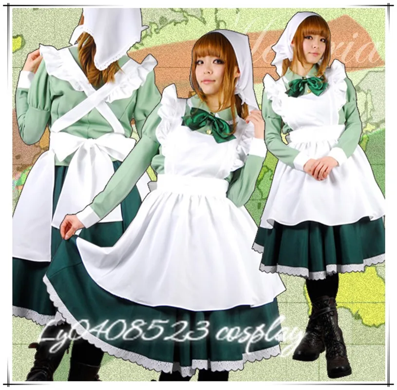 

Axis Powers cos anime man woman cosplay High-quality fashion maid costume full set Shirt + skirt + apron + bow tie + headscarf
