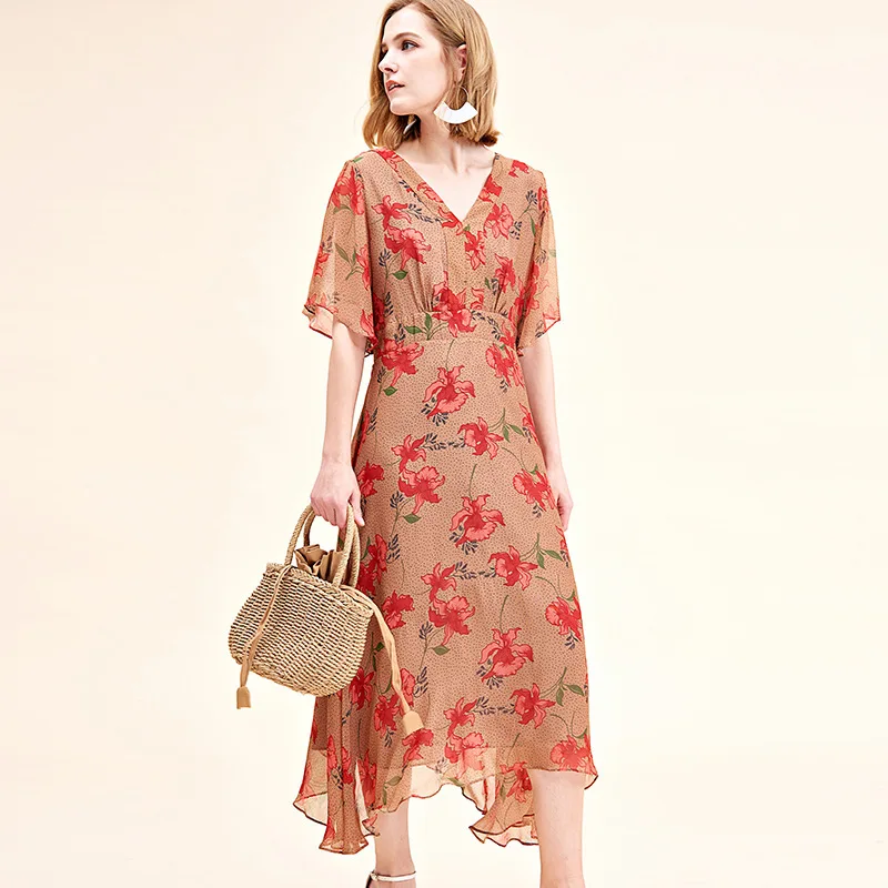 Beige Rode Bloemen Zijden Jurken Vrouwen 2020 Zomer Lange Casual Kantoor Werk Strand Boho Party Dress Plus Size Mode Slanke dropship Beige Rode Bloemen Zijden Jurken Vrouwen 2020 Zomer Lange Casual Kantoor Werk Strand Boho Party Dress Plus Size Mode Slanke dropship