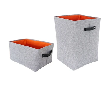 

2pcs Grey Felt Storage Basket Bedroom Closet Clothing Toy Storage Bin with Handle Foldable Laundry Basket Dirty Clothes Hamper -
