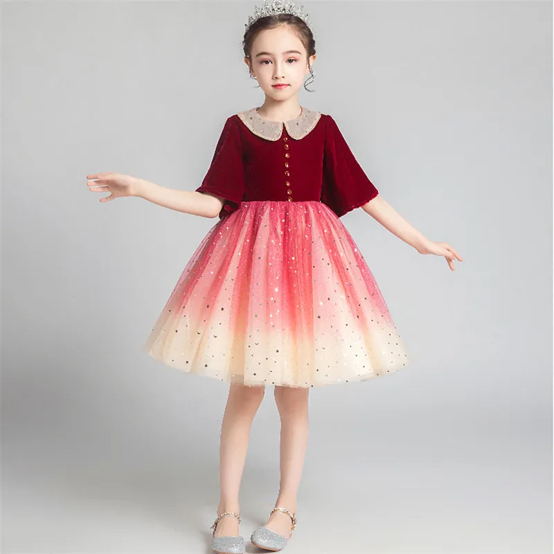 winered short dress Милое бальное платье принцессы для маленьких детей Одежда для свадебной вечеринки для маленьких детей Новогоднее платье Рождественские костюмы для детей от 3 до 13 лет - Цвет: winered short dress