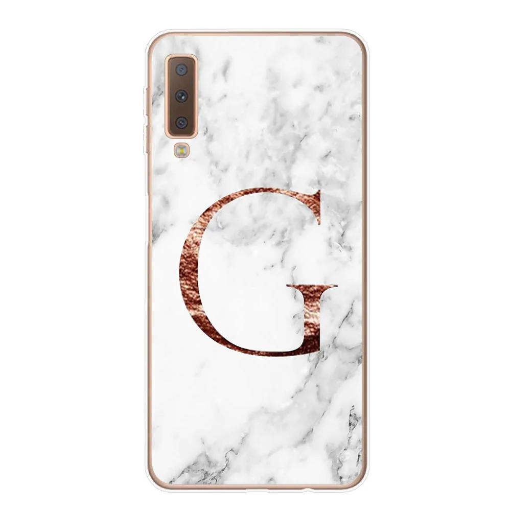 Письмо монограмма A B C D белый мрамор Мягкий ТПУ чехол для телефона для Samsung Galaxy A7 A9 A6 A8 плюс Note 9 10 Pro задняя крышка Капа
