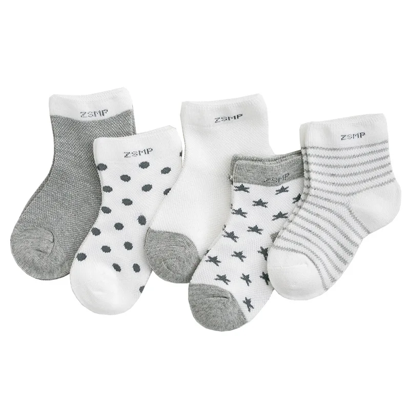 F04717-Gray 5 пар/лот, летние сетчатые носки для новорожденных, милые носки с героями мультфильмов для девочек, тонкие мягкие хлопковые носки для мальчиков, детские носки для младенцев - Цвет: F04717-Gray
