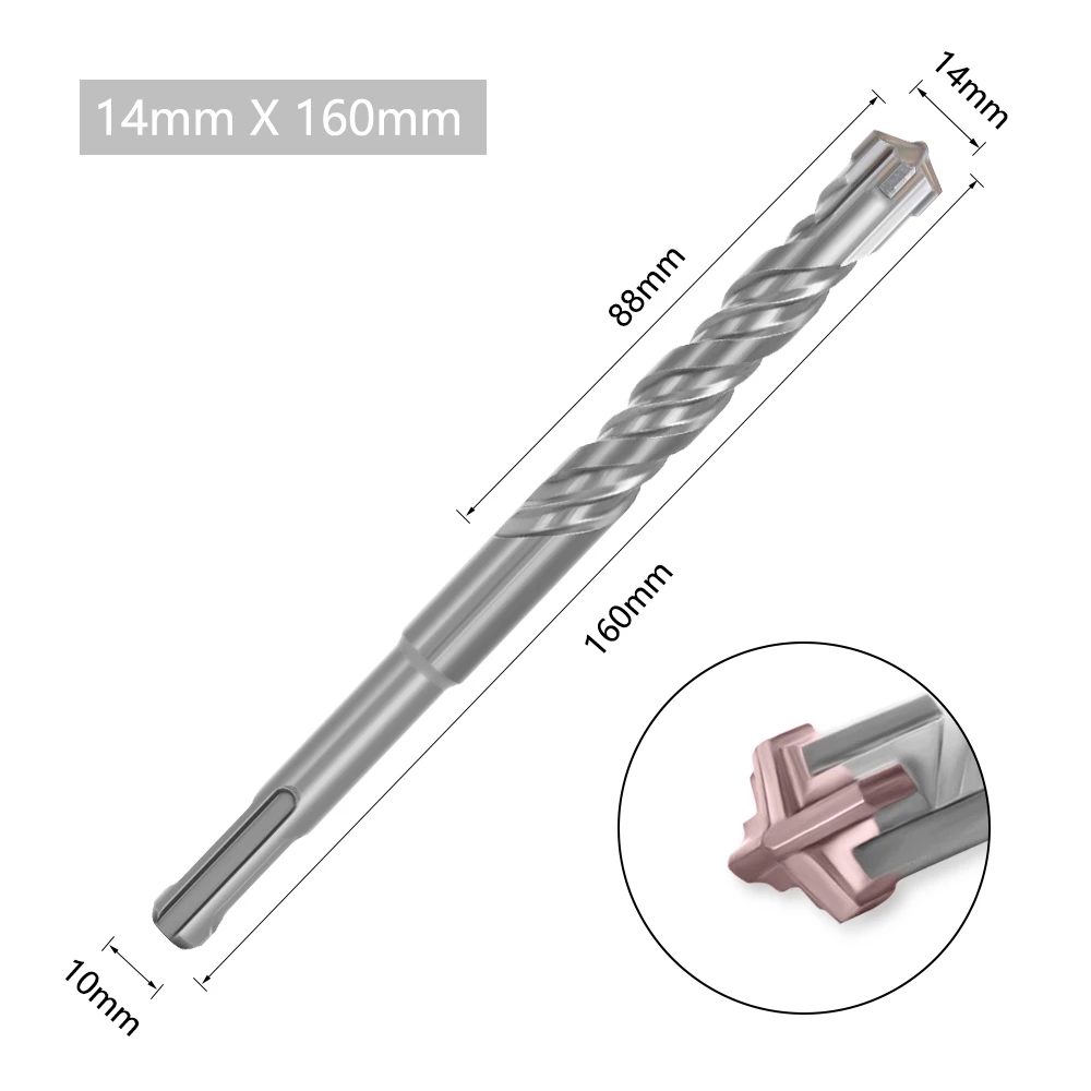 5pcs Electric Hammer SDS Plus Drill Bit Set Cross Tips 4 Cutters 160mm for Concrete Wall Brick Block Masonry Drilling Bits 6mm