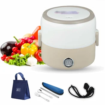 

220V Electric Lunch Box Stainless Steel Heated Warmer Food Containers Office Home Multifunction Rice Cooker Double Layers Set