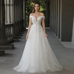 BEPEITHY 2022 Off The Shoulder Ivory Boho Wedding Dresses Suknia Slubna For Women A Line Chic Beading Lace UK Bride Bridal Gown