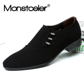 

Monstceler Black White Men's Business Casual Shoes British Style Pointe Toe Wedding Shoes Brand Slip On Loafer Flat Rubber Shoe