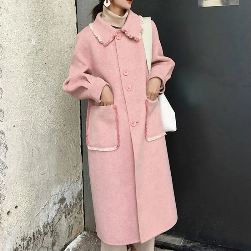 Autumn Winter Woman Coats 2019 Korean Elegant Tassel Pink Wool Jacket Casual Both Side Cashmere Long Coat Abrigos LW857 Autumn Winter Woman Coats 2019 Korean Elegant Tassel Pink Wool Jacket Casual Both Side Cashmere Long Coat Abrigos LW857