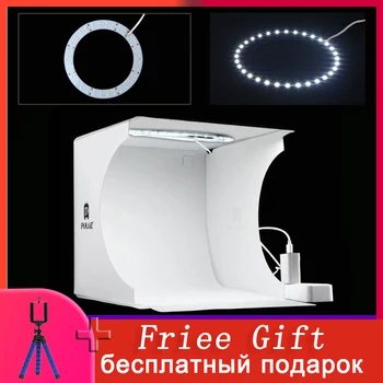 

LED Ring Lightbox Studio Photography Mini Folding Dimmable Softbox Ring Light Studio Kit 6 Color Backdrops for DSLR Camera