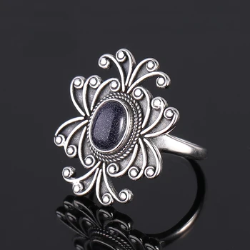 

Nasiya Vintage Style Rings With Blue Sandstone For Women 925 Sterling Silver Gemstone Jewelry For Party Wedding Birthday Gift