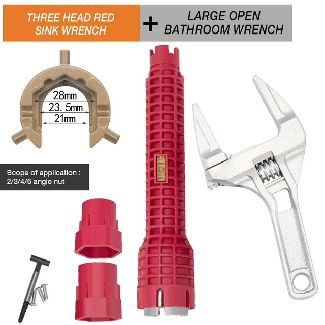 DTBD Multi-function Short Handle Universal Wrench Large Opening Bathroom Pipe Wrench  Adjustable Aluminum Alloy Repair Tool R Three Head Set