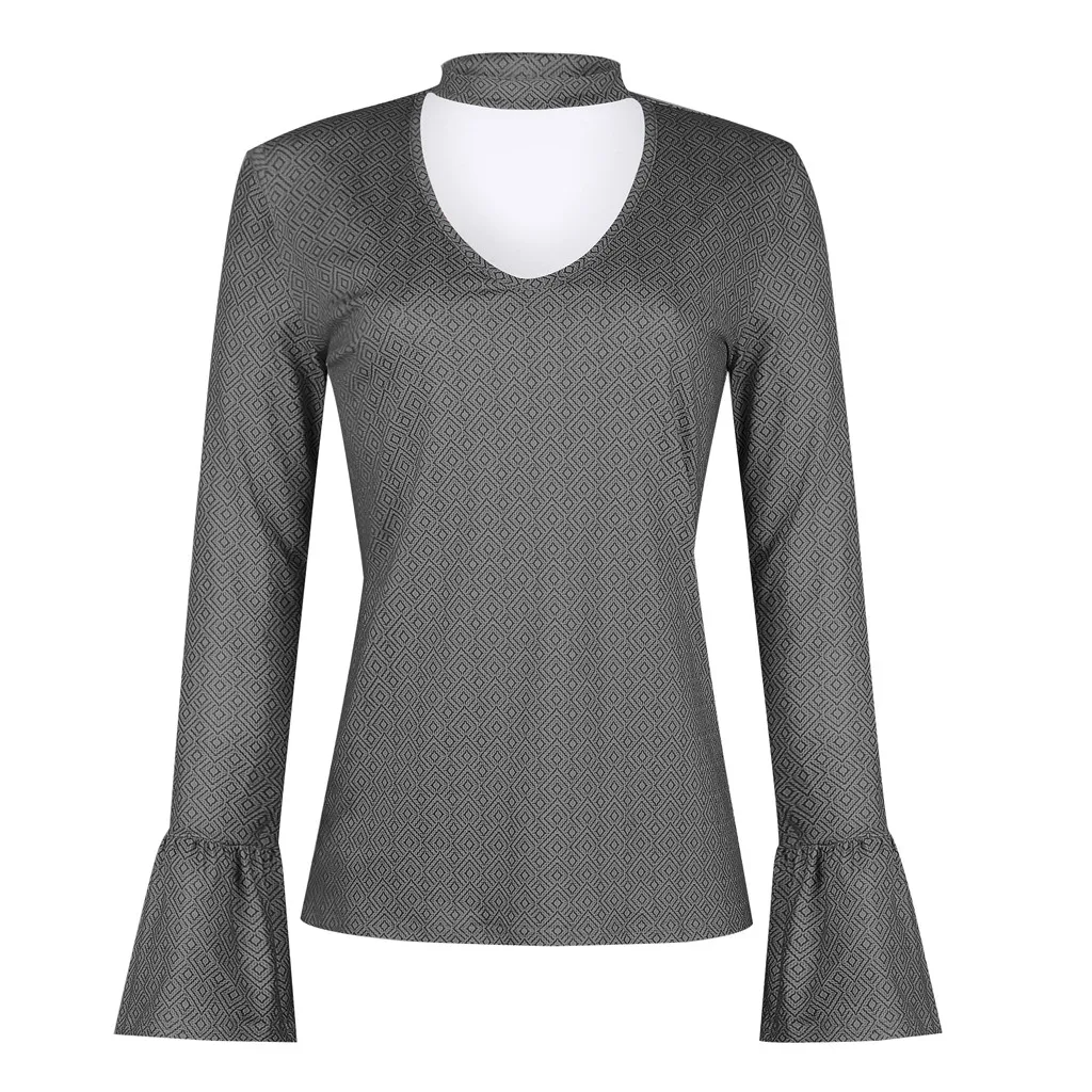Серый Tshirt Women Winter Fashion Slim Horn Sleeve Printed T-shirt Tops Poleras Camiseta Mujer Top Women Harajuku T Shirt Haut Femme - Цвет: Серый