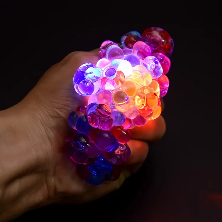 

1pcs LED Funny Glowing Squishy Grape Squeeze Ball Mesh Stress Relief Toy for Kids Adult Glow in the Dark Toys For Children Gifts