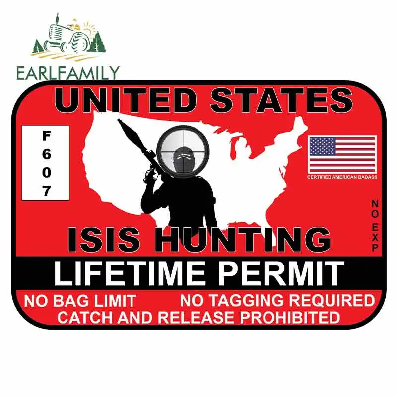 EARLFAMILY 13cm x 8.6cm Car Sticker Red United States ISIS Hunting Permit Decal MARINES ARMY NAVY Truck Yeti Graphic | Автомобили и