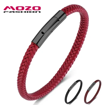 

MOZO FASHION 2019 HOT Man Charm Bracelets Red Leather Rope Mixed Braided Bracelet Simple Style Punk Men Classic Jewelry 501