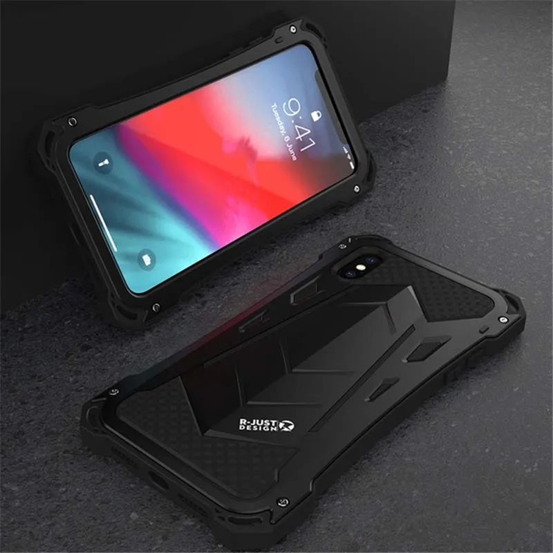 R-JUST для iPhone Xs Max Xr чехол Coque водонепроницаемый ударопрочный прочный Броня металлический чехол для iPhone 7 8 Plus X полная защита