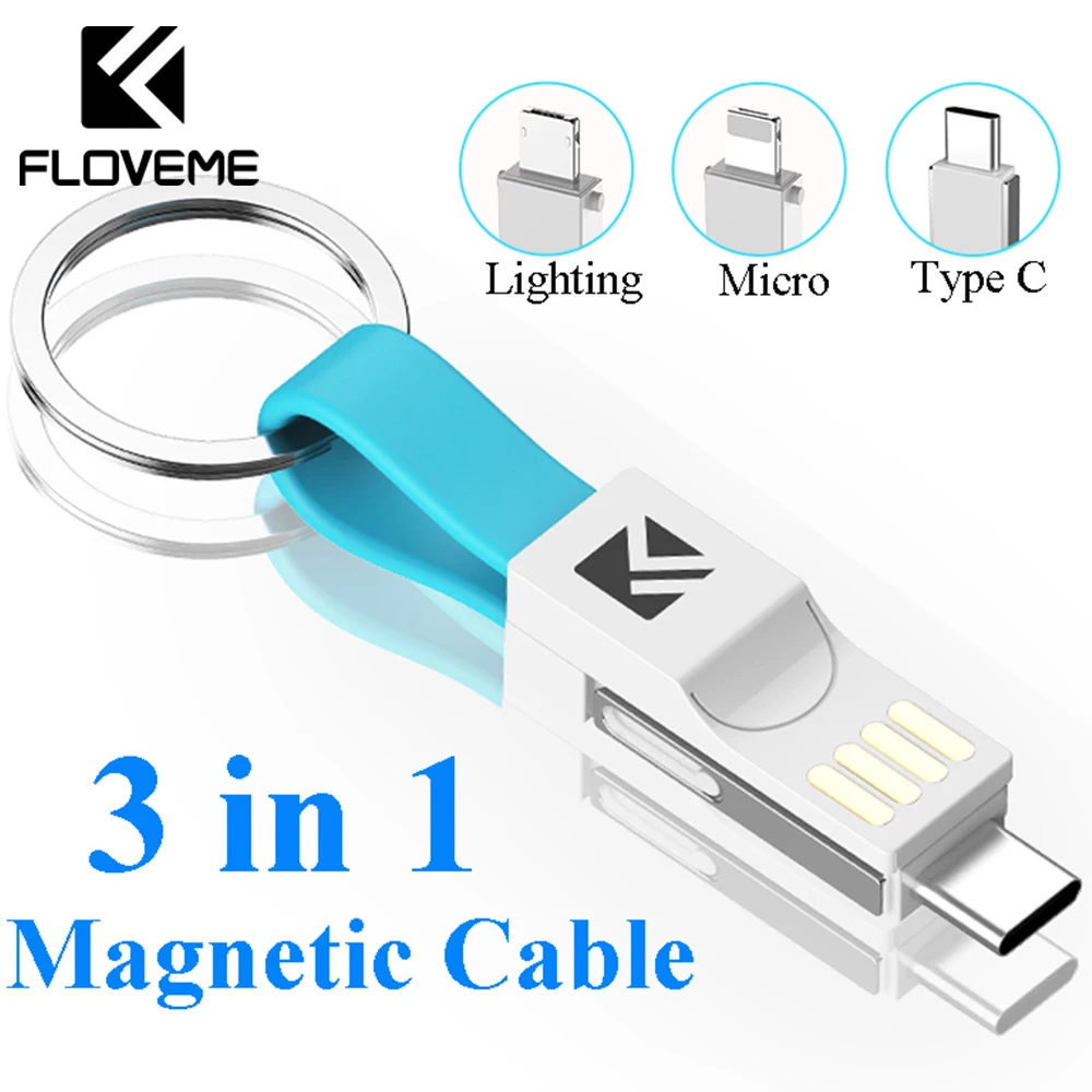 

FLOVEME 3 in 1 USB Cable Micro USB Type C Lighting Cable For iPhone XR X Samsung HUAWEI 2A Mini Keychain Charger Charging Cables