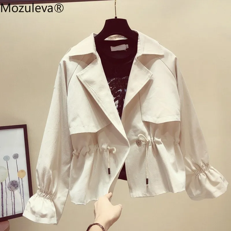 Mozuleva 2020 New Spring Fashion Lapel Long Sleeve Short Windbreaker Female Tie Up Casual Outerwear Coats and Jacket Women | Женская