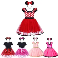 Розовое и красное платье с Минни для маленьких девочек, Повседневное платье в горошек, Filles платье-пачка для дня рождения для малышей маскарадный костюм с Микки Маусом, платье