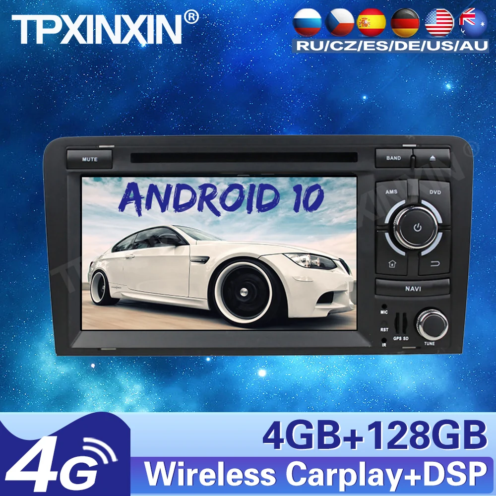 

4+128G For Audi A3 2003-2013 Android10.0 Car Radio Stereo Tape recordr Multimedia video player GPS Navigation HeadUnit Carplay