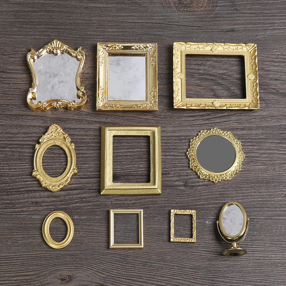 1:12 Dollhouse Miniature Vintage Gold Round Mirror Furniture Room Accessories 