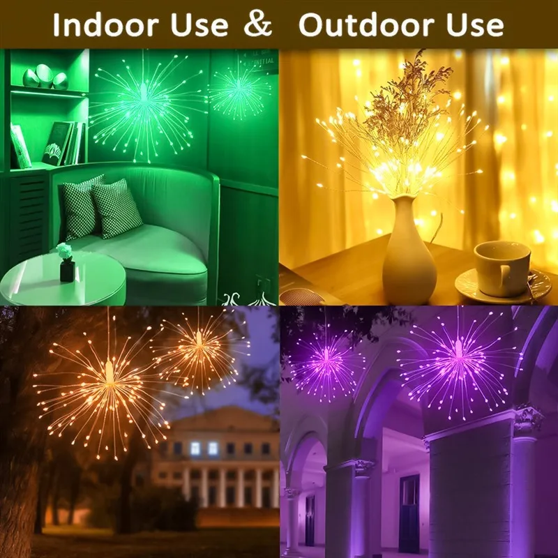 Modos de Suspensão Luz da Corda de Fadas Série Conexão Starburst String Luz Firework Cobre Luzes Natal Controle Remoto 4 Pçs 29 7 suspensão starburst string luz firework cobre luz