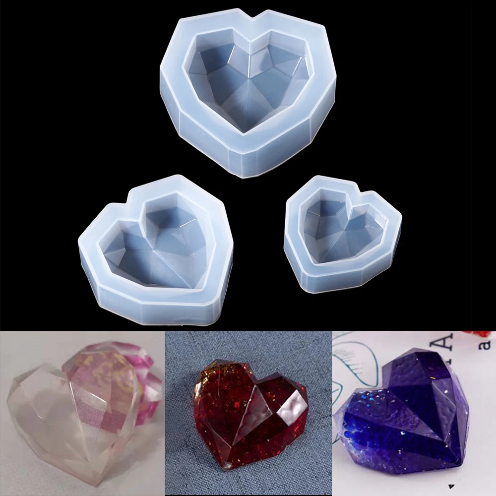 3 Sizs 3D Diamond Love Stampo In Resina Epossidica Stampi Per Candele A Forma Di Cuore Geometrico Per Fai Da Te Resina Epossidica Sapone Artigianato S