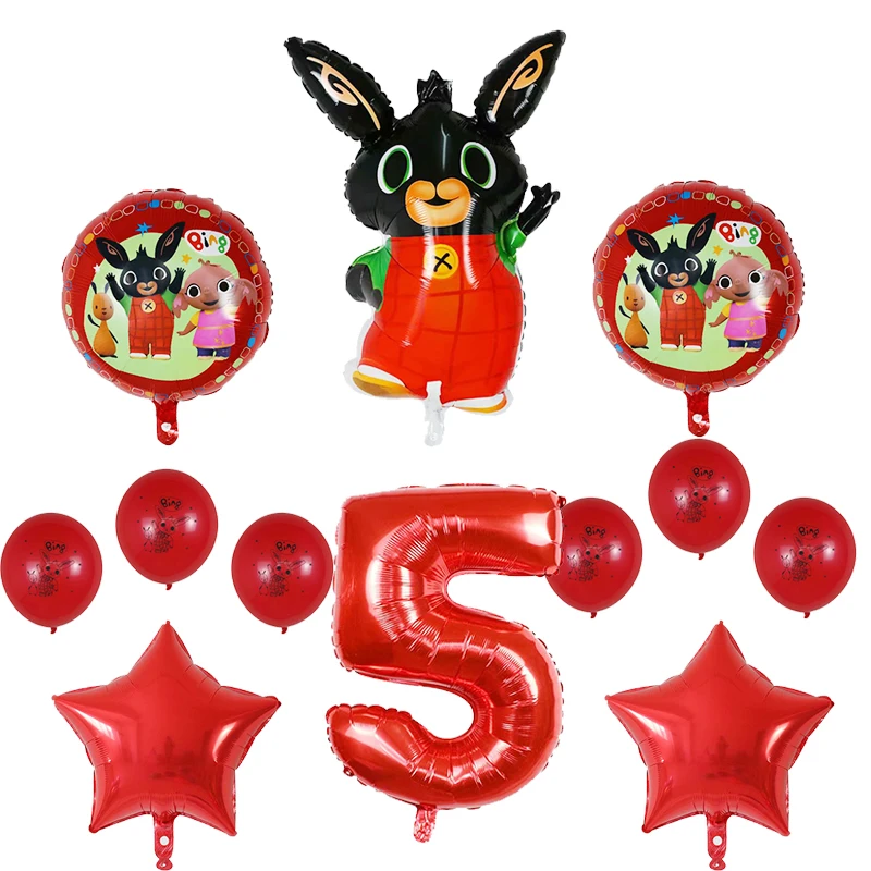 Red 5 12 шт. Bing Bunny воздушные шары из фольги с мультяшным кроликом воздушные шары с цифрами 30 дюймов красного и черного цвета для детей 1, 2, 3, 4, 5 лет, товары для декора на день рождения, игрушки - Цвет: Red 5