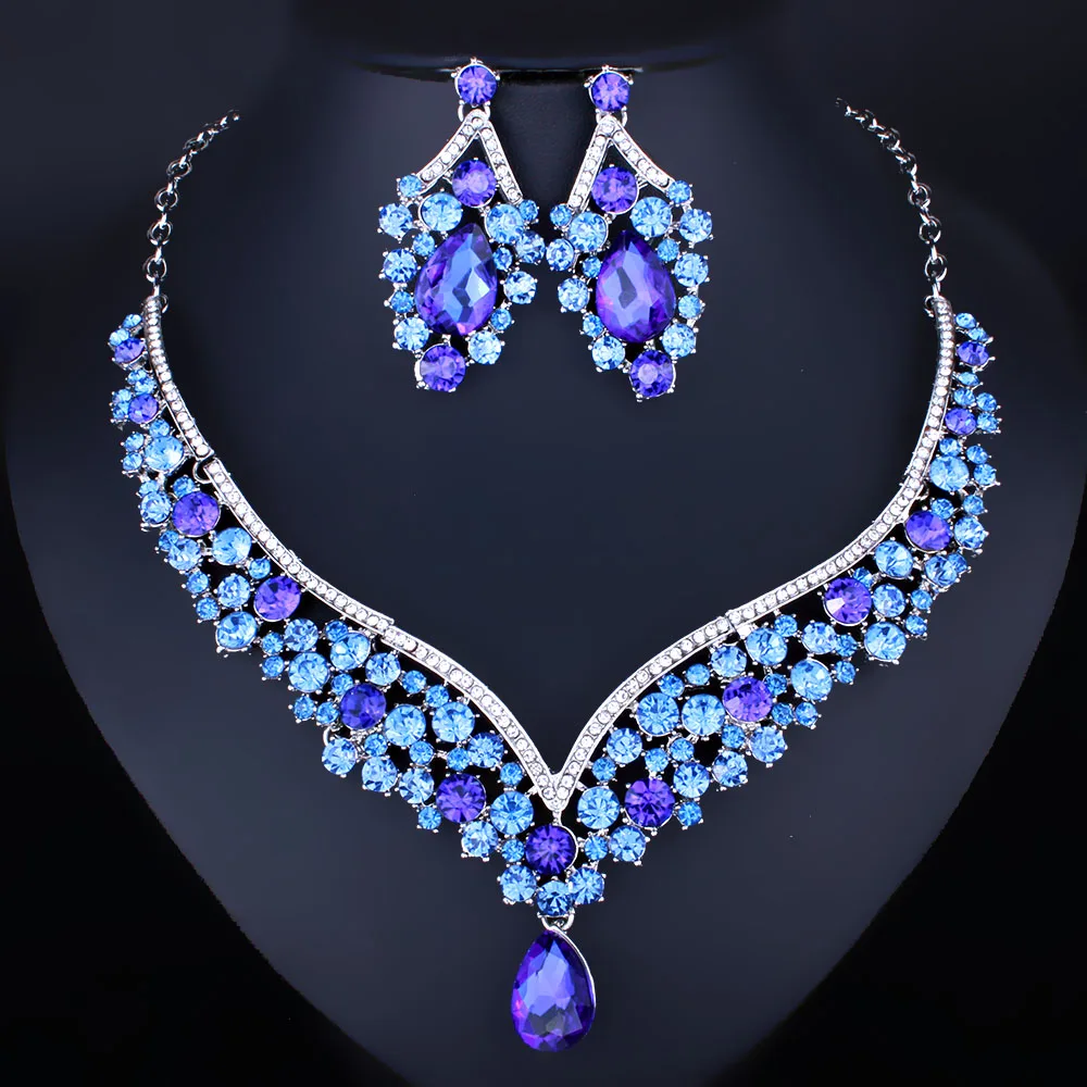 

FARLENA Jewelry Water Drop Crystal Necklace and Earrings set with Rhinestones Fashion Wedding Party Jewelry sets