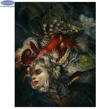 

Full Diamond Embroidery Fantasy octopus beauty Handmade gift Diy Diamond Painting Mosaic Picture of Rhinestones hobby wall art