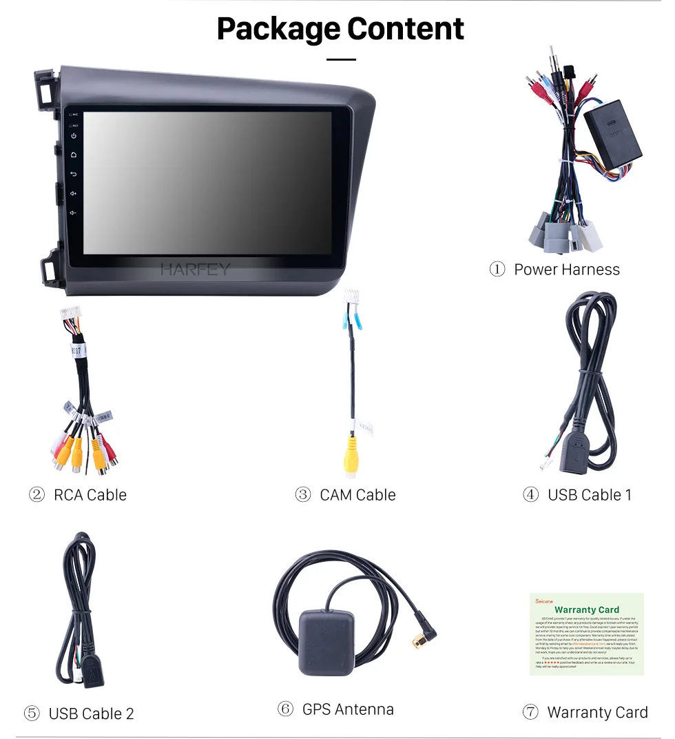 Top Harfey Car GPS Navigation 10.1 inch for 2012 Honda Civic Android 9.0 car multimedia Player with WIFI 16