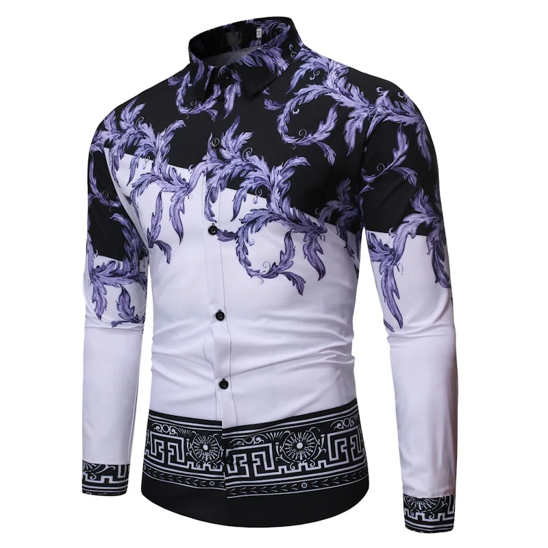 

2020 Spring And Autumn New Style Versitile Fashion in Dongfeng Casual Mixed Colors Fold-down Collar Men Long Sleeve Printed Shir