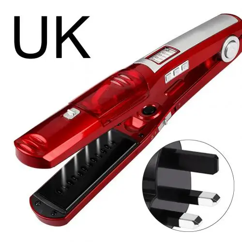 Red UK Plug Профессиональные утюги для выпрямления керамических быстронагреваемых сухих влажных волос двойного назначения, Электрические Паровые щипцы для завивки волос, выпрямитель для укладки волос - Цвет: Red UK Plug