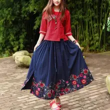 Clobee, хлопковая и льняная Этническая Свободная Женская юбка с эластичной резинкой на талии, с цветочным принтом, Длинная женская юбка Jupe Umberlla, осенняя винтажная Юбка Saia V193