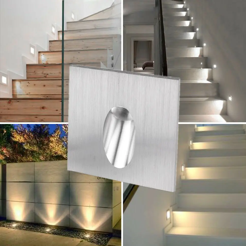 10pcs/lot Free Shipping 1w/3w Recessed LED Stair Light Square Corner Wall lights Stairs Step Stairway Hallway staircase lamp
