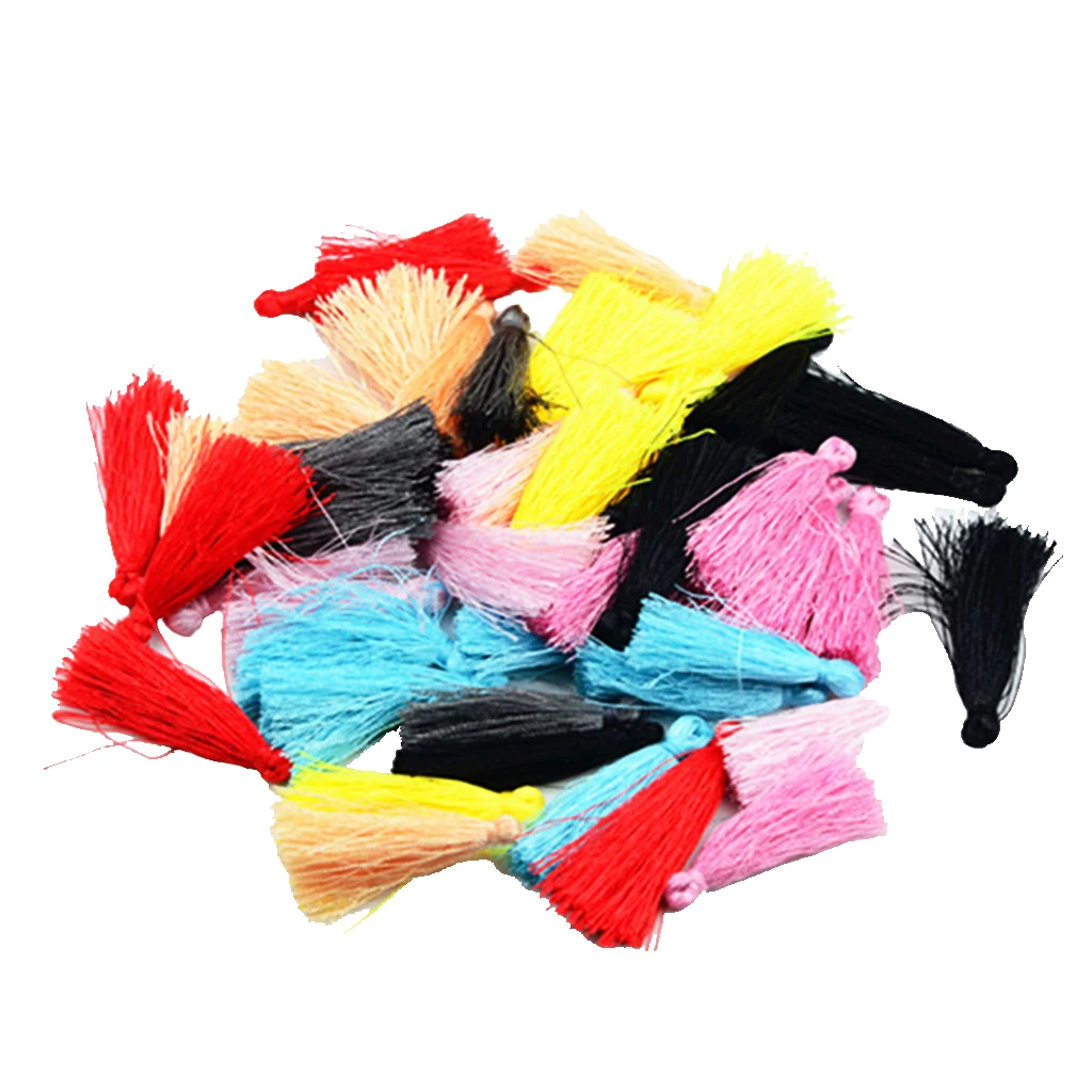 50 Pieces Mixed Color Silk Tassels Charms Satin Tassel for Bookmark Craft Phone Chain Bag Pendant Key Ring Making 4cm