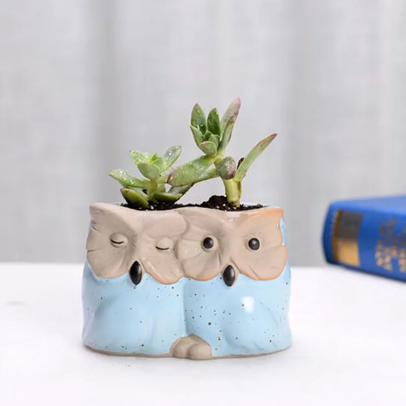 New Succulent Plants Flowerpot Couple Owl Flower Pot Green Planter Simple Style Ceramic Crafts Bonsai Planters Desktop Ornaments